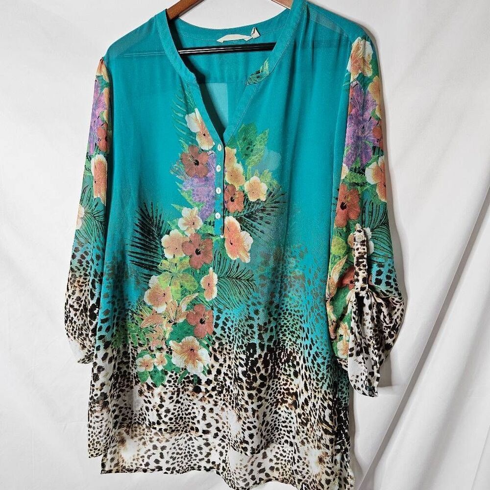 Soft Surroundings Sheer Animal Print and Floral Tunic sz 1x